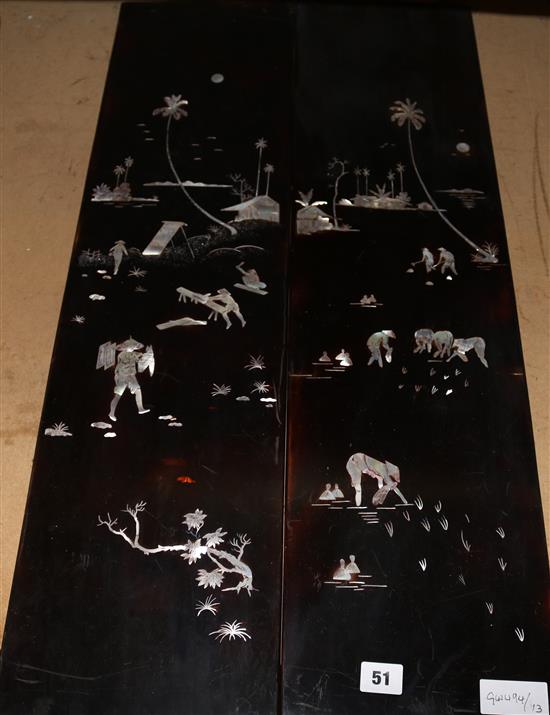 Pr of Oriental MOP inlaid figurative panels